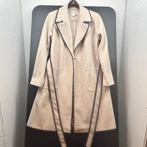Beautiful by Lawrence Zarian Blanket Stitch Longline Coat Small Beige